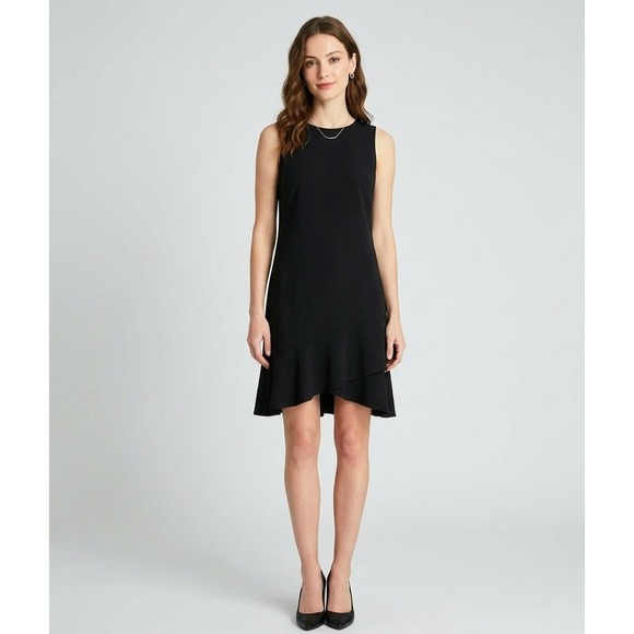LOFT Dresses & Skirts - LOFT Dress Size 6 Black Sleeveless Ruffle Hem Tiered Shift Office Casual